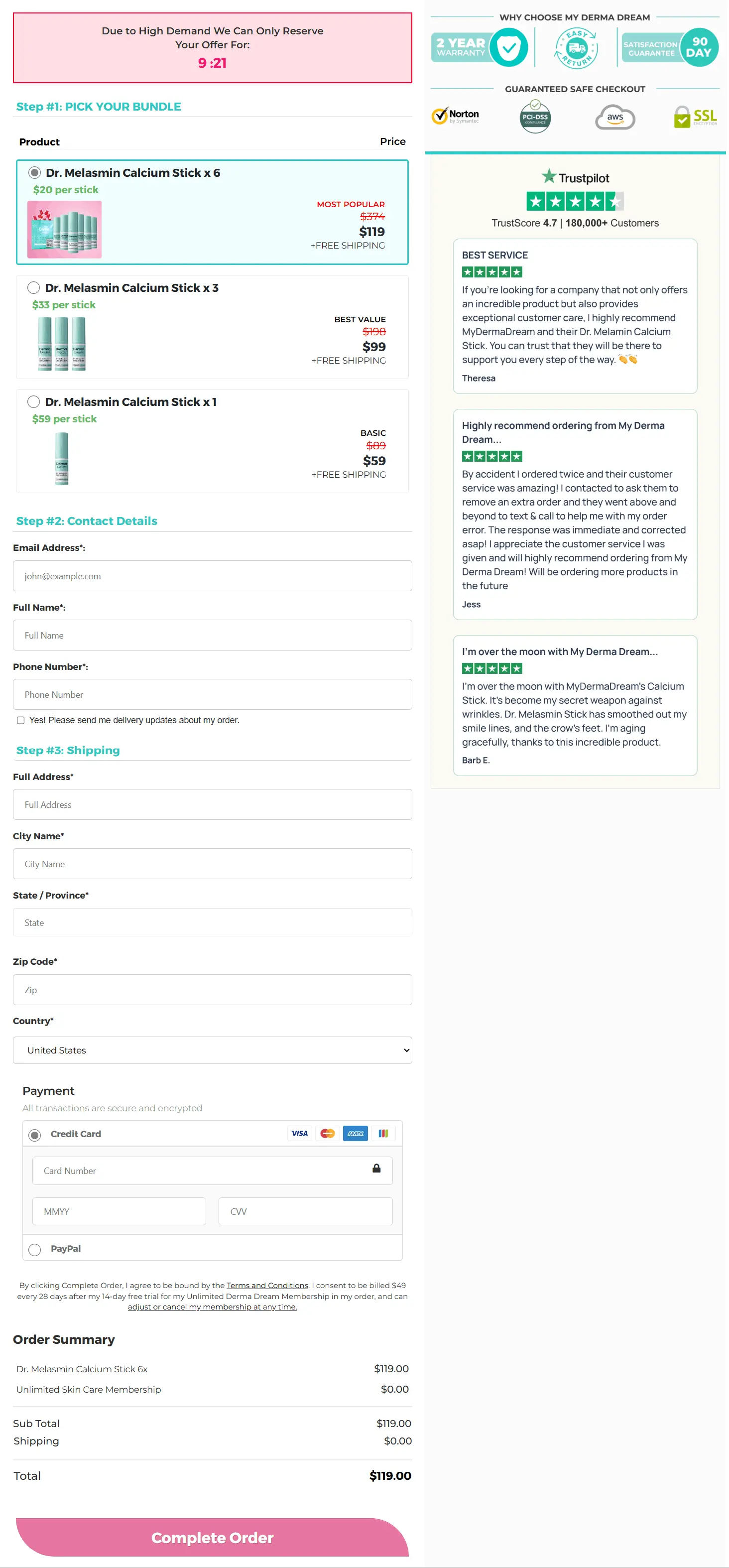 Dr Melasmin Calcium Stick secure checkout page